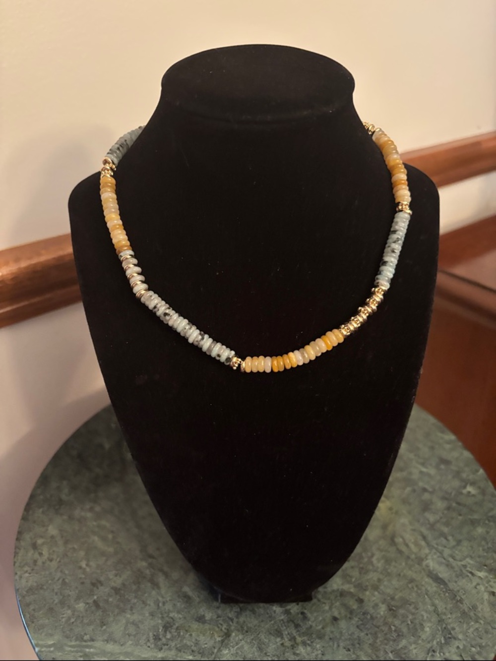 Macrae Handcrafted Yellow and Light Blue Beaded Necklace
